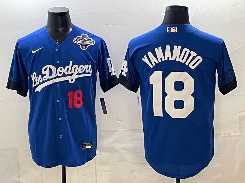 Men 2026 Nike Los Angeles Dodgers #18 Yamamoto Blue Game MLB Jersey 09->los angeles dodgers->MLB Jersey
